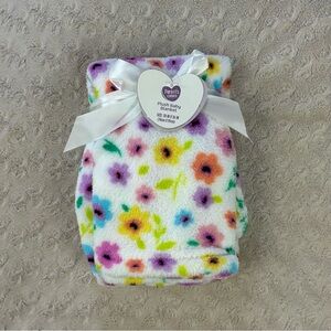 Parent's Choice Floral Baby Blanket Purple White Orange Flowers Plush Blue Green